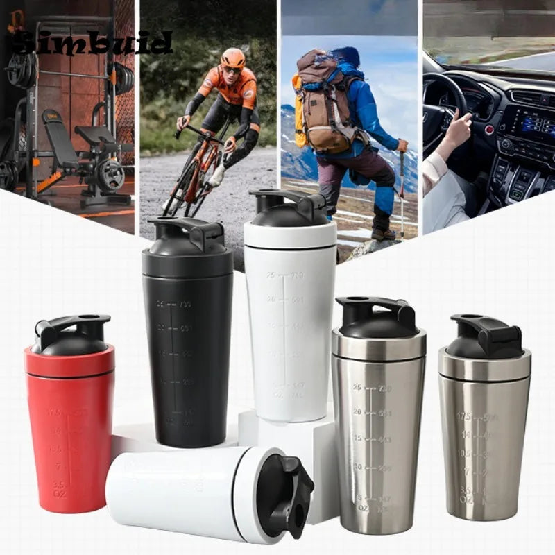 500ML/750ML Stainless Steel Protein Powder Shaker Bottle with Steel Ball and Scale Leak Proof Gym Fitness Sport Whey Shakes Cup