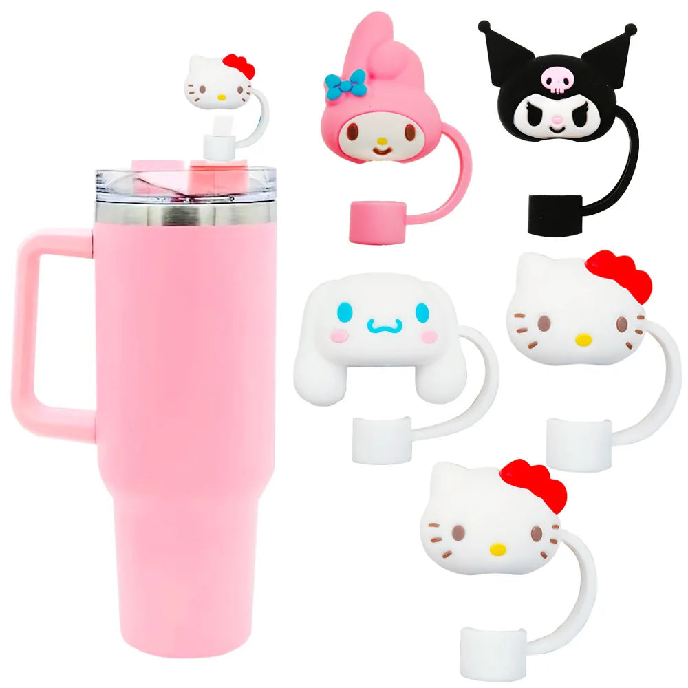 Sanrio Silicone Sealing Straw Plug Cute Hello Kitty Reusable Drinking Dust Cap Plugs Tips Cover Suit Cup Cartoon DIY Accessories