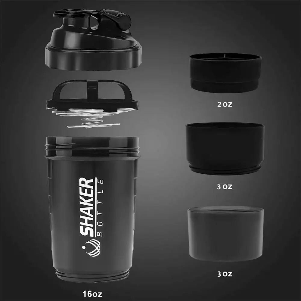 Tragbarer Protein-Shaker-Becher, 500 ml, mit Pulver-Aufbewahrungsbehälter, Mixerbecher, Fitnessstudio-Sport-Wasserflasche mit Schneebesen und Trinkgeschirr