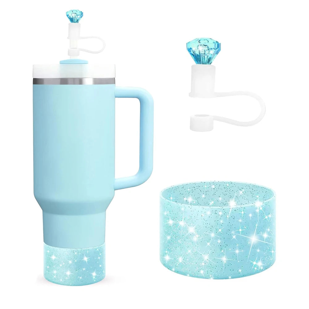 2pcs Accessories for 30oz 40oz Tumbler Cup Including 10mm Diamond Straw Cover and Silicone Glitter Protective Boot for Gift