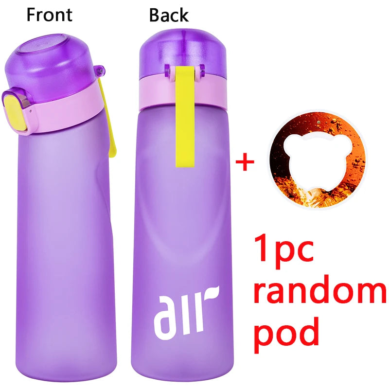 1pc Air Water Bottle With 1pc Random Flavor Pod Sports Fashion Straw Plastic Cup Leak Proof for Outdoor Sports Fitness