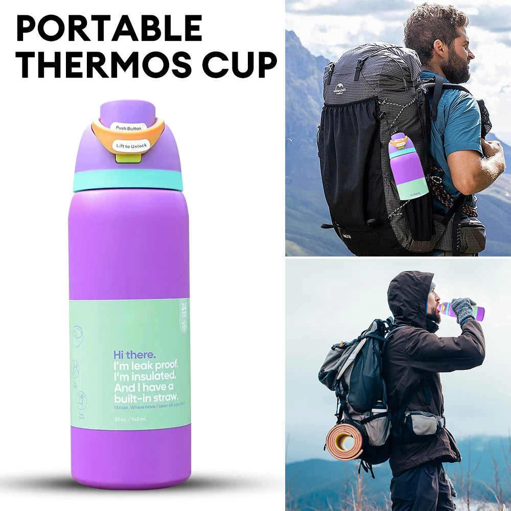 32OZ Vacuum Insulated Water Bottle with Straw Stainless Steel Water Bottle for Outdoor Sports Camping Hiking Thermal Cup