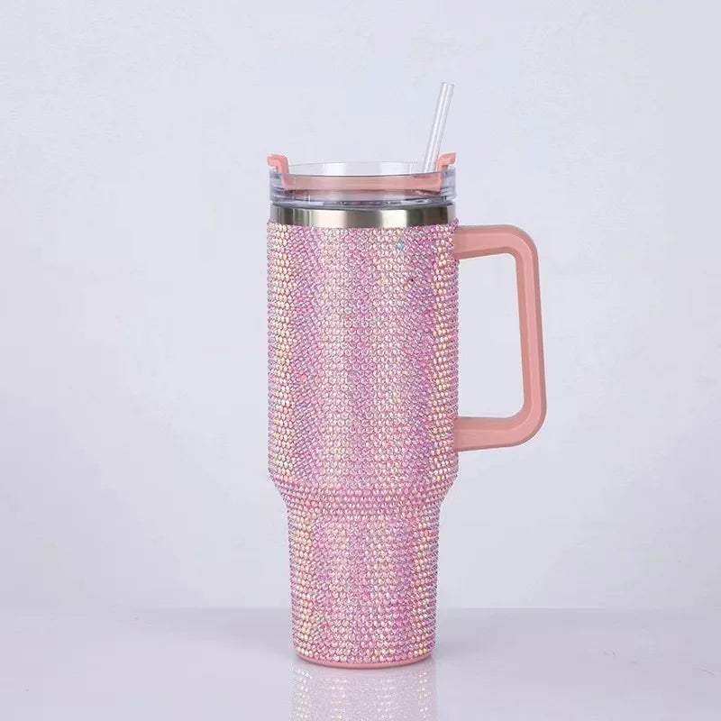 Cross-border new 40oz diamond car cup double-layer thickened 304 stainless steel rhinestone high-value thermos cup