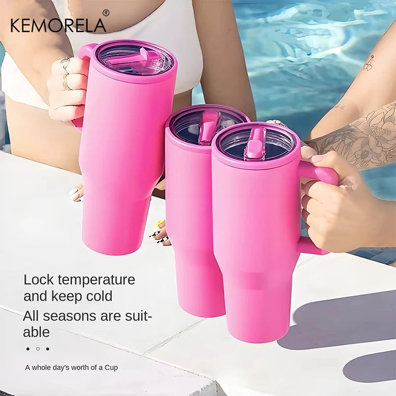 KEMORELA Thermos Cup 40oz Double-Layer Tumbler Ice Cup 1200ML Leak-Proof Foldable Straw Cover Direct Drinking Mouth Car Cup