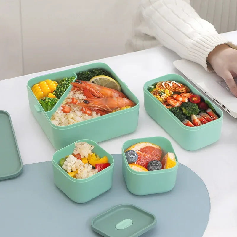 1100 ml/1800 ml Lunchbox mit 2 Fächern für Kinder mit Gabel und Löffel, mikrowellengeeignete Bento-Boxen, tragbarer Vorratsbehälter für Lebensmittel