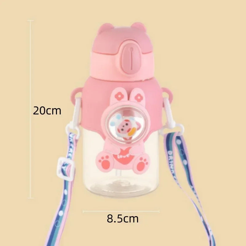 600ML Children's Water Cup Anti Drop Straw Cup Cartoon Student School Travel Portable Leak Proof Drinking Cup Living Supplies