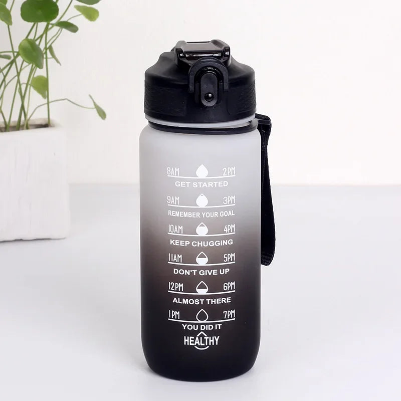 600 ml Sportwasserflasche mit Zeitmarkierung, auslaufsicherer Becher, motivierende tragbare Wasserflasche für Outdoor-Sport-Fitness