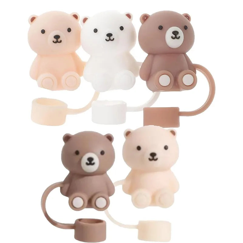 10mm Straw Cover Suitable Compatible With Stanley Cup Cute Teddy Bear Silicone Straw Plug Straw Dust Cover New 2024