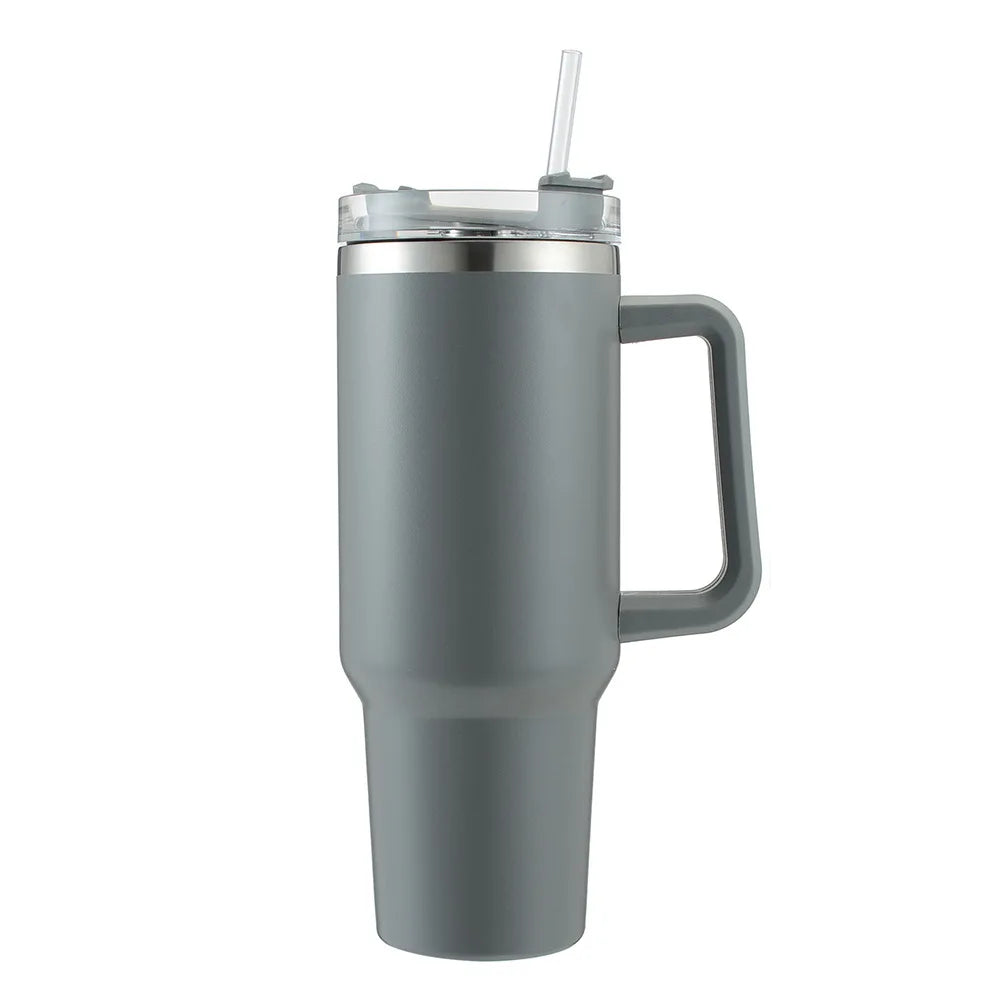 Cafe Insulated Tumbler Straw Stainless Steel Coffee Termos Cup In-Car Vacuum Flasks Portable Water Bottle 40oz Mug With Handle - Gabriel