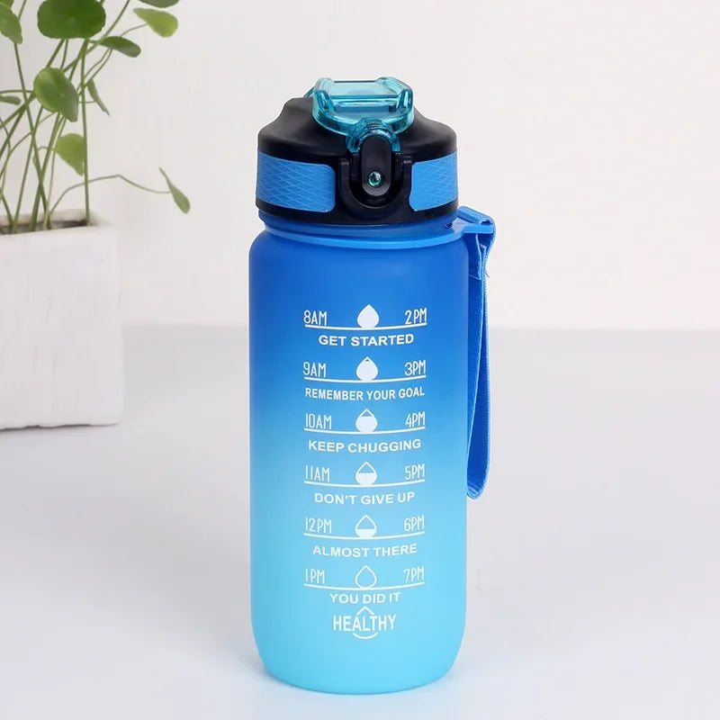 600 ml Sportwasserflasche mit Zeitmarkierung, auslaufsicherer Becher, motivierende tragbare Wasserflasche für Outdoor-Sport-Fitness