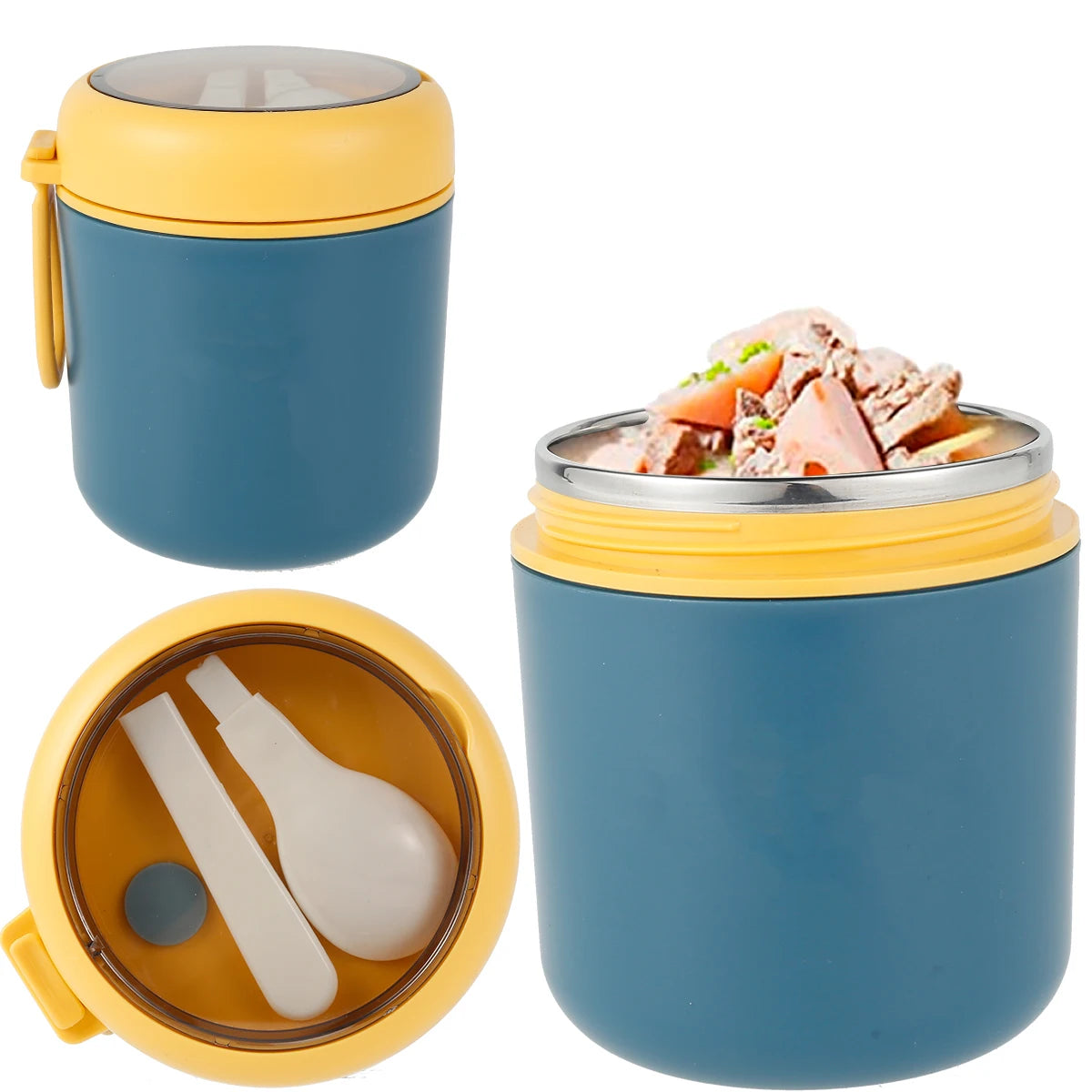 Vacuum Insulated Food Container Stainless Steel Thermal Wide Mouth Food Jar Portable Lunch Thermoses Foldable Spoon Lunchbox