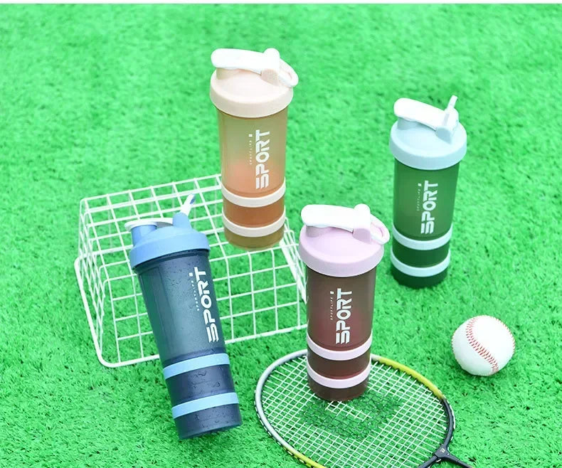 500ML 3-layer Sports Water Protein Powder Shaker Bottle Outdoor Travel Portable Leakproof Drinkware Plastic Drink BPA Free