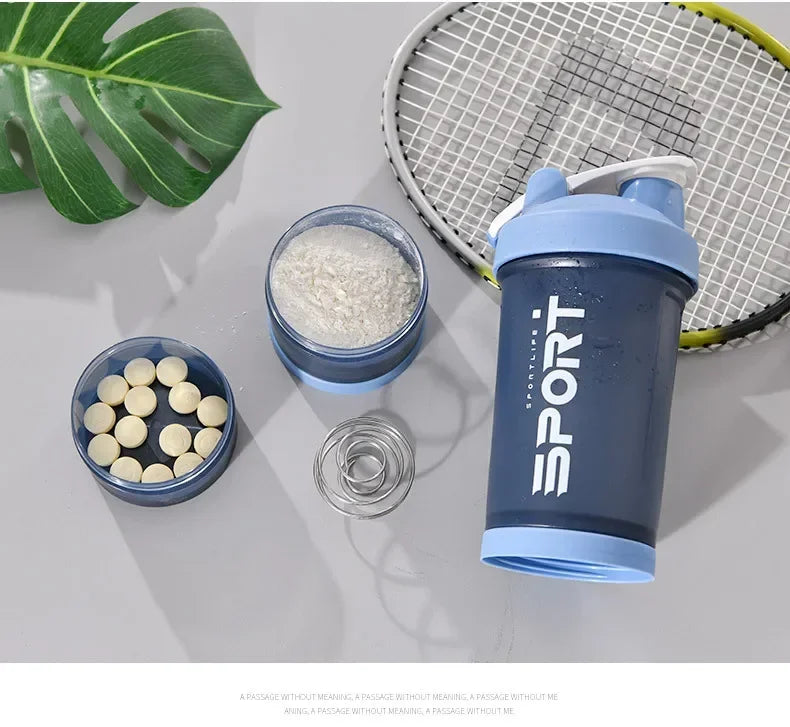 500ML 3-layer Sports Water Protein Powder Shaker Bottle Outdoor Travel Portable Leakproof Drinkware Plastic Drink BPA Free