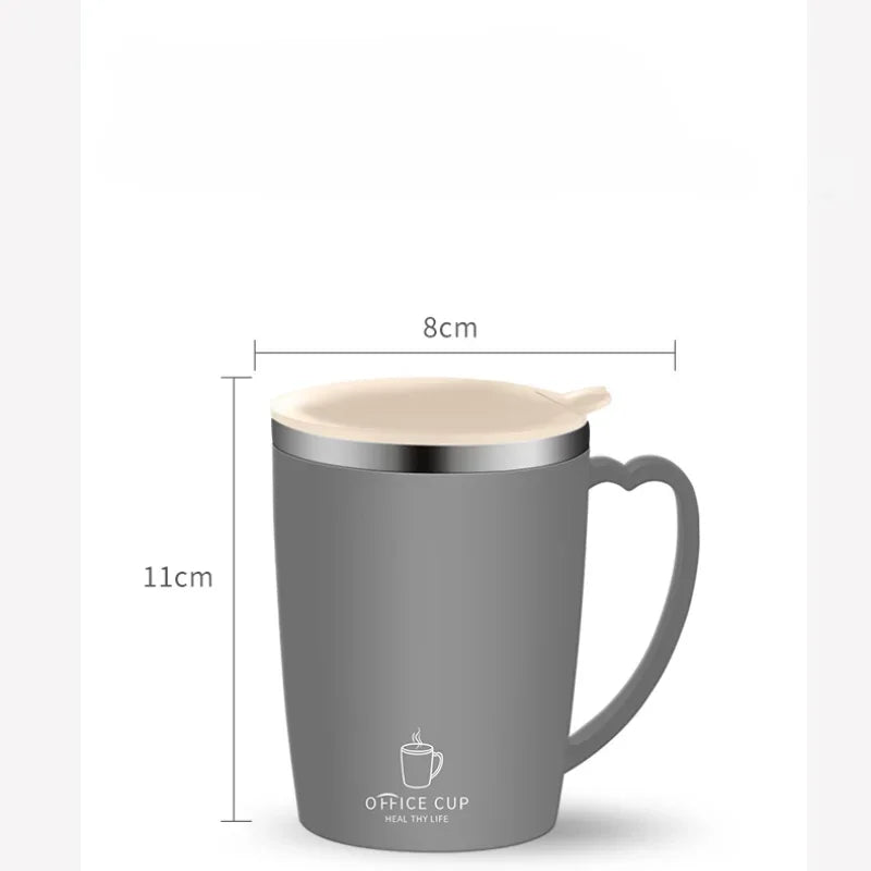 350ml Thermal Coffee Cup Double Wall Stainless Steel Heat Insulated Coffee Milk Mug with Handle and Lid Travel Drinking Tumbler