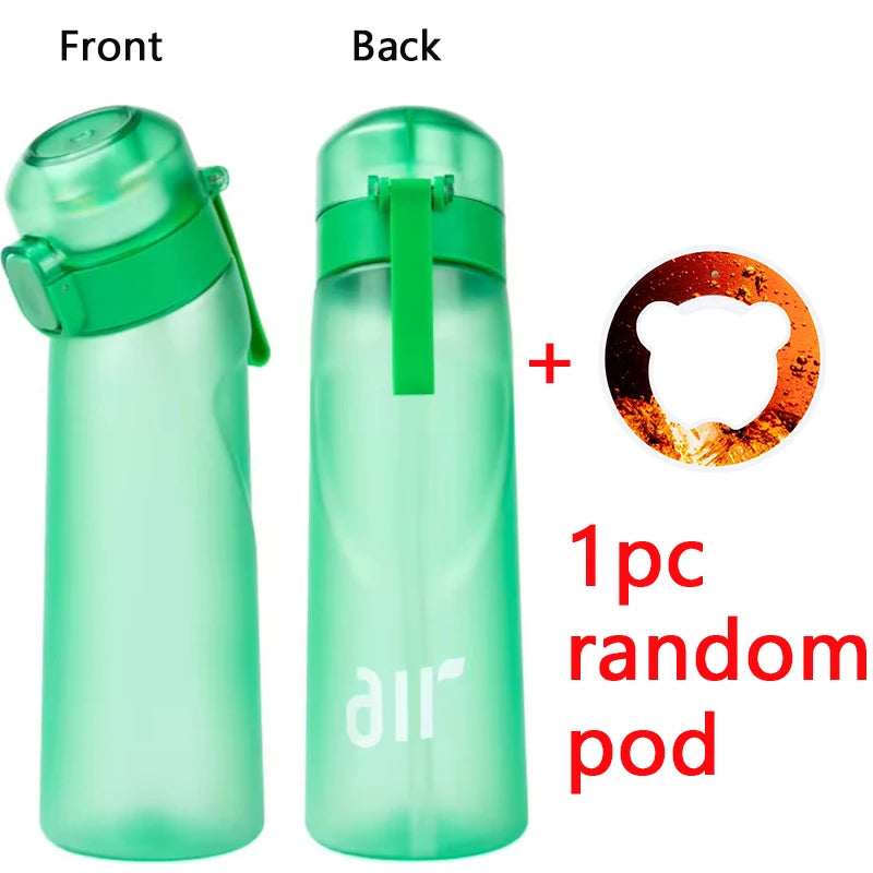 1pc Air Water Bottle With 1pc Random Flavor Pod Sports Fashion Straw Plastic Cup Leak Proof for Outdoor Sports Fitness