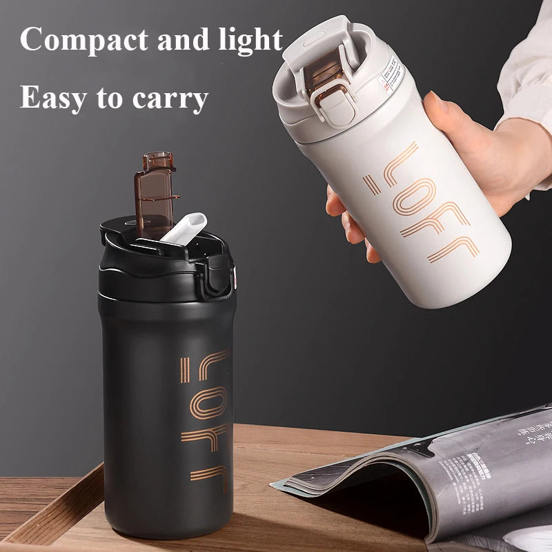 Portable Coffee Cup 316 Stainless Steel Cold Water Hot Water Straw Student Cup Cycling/Outdoor Sports/Travel Leakproof Cup