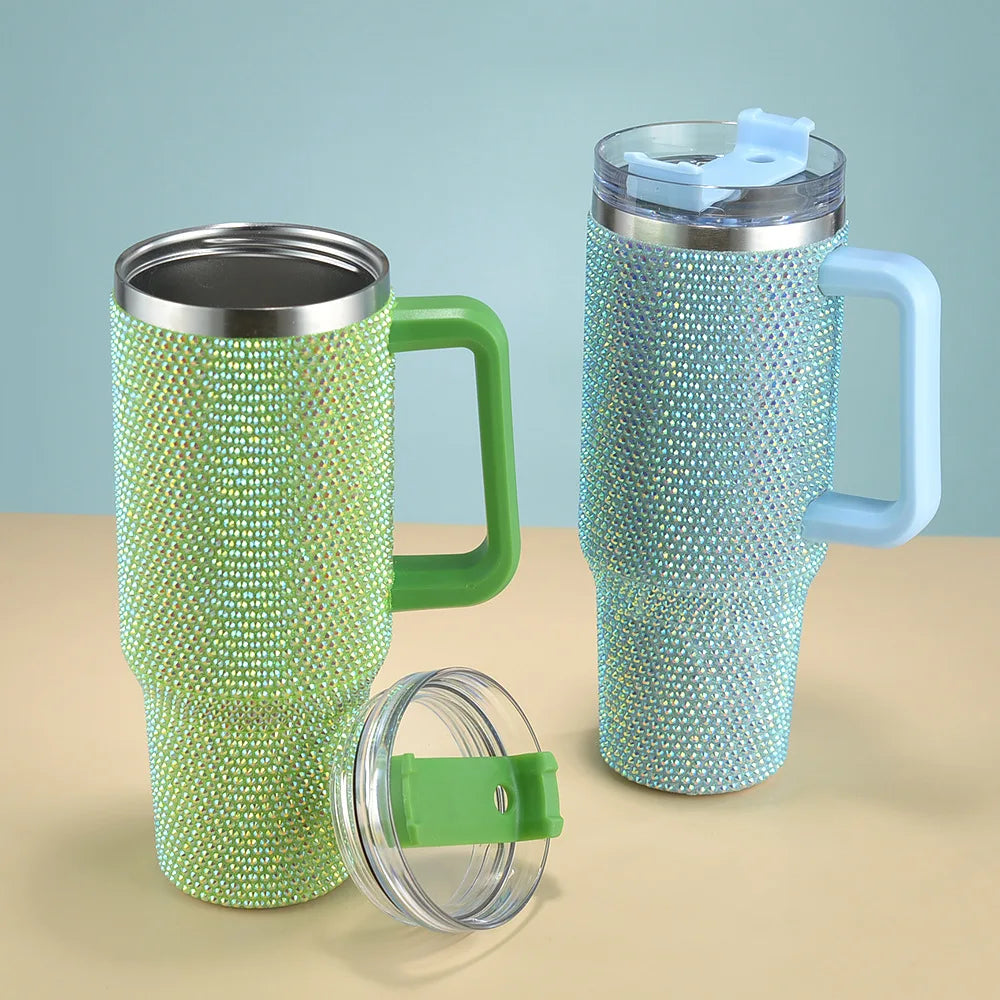 Cross-border new 40oz diamond car cup double-layer thickened 304 stainless steel rhinestone high-value thermos cup