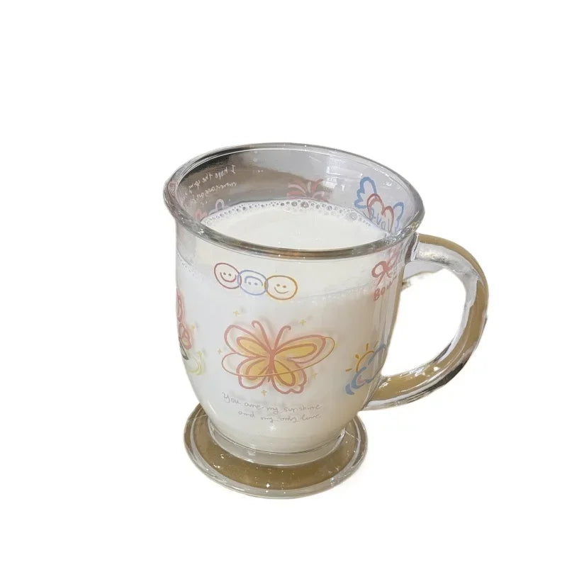 400ML Juice Cup Glass Mugs Cartoon Butterfly  Cute Kawaii Juice Mugs Cold Drink Cup Coffee Milk Mug - Gabriel