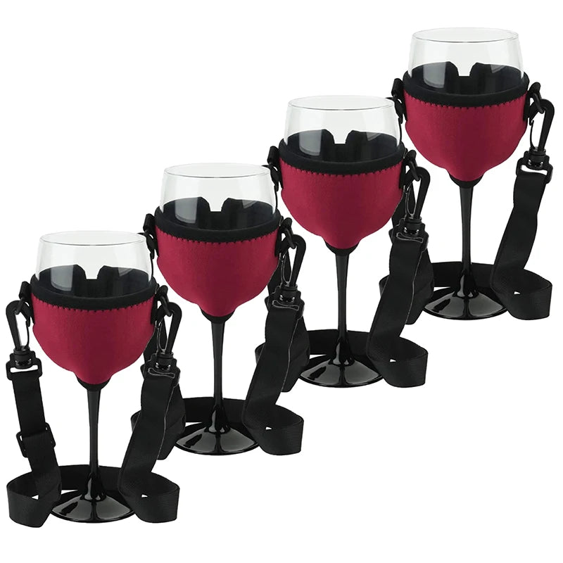 4Pcs/set Neoprene Lanyard Goblet Sleeve Champagne Glass Cover Wine Cup Holder Protective Bag Adjustable Neck Strap