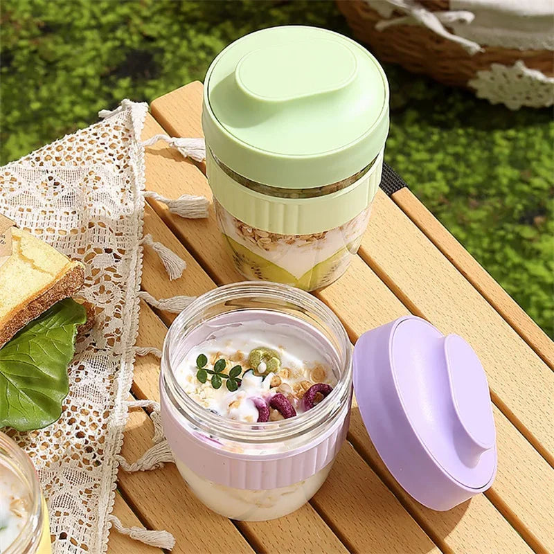 480/570ml Breakfast Cup Portable Oatmeal Cereal Nut Yogurt Salad Cup With Spoon Picnic Lunch Box Students Food Storage Container - Gabriel