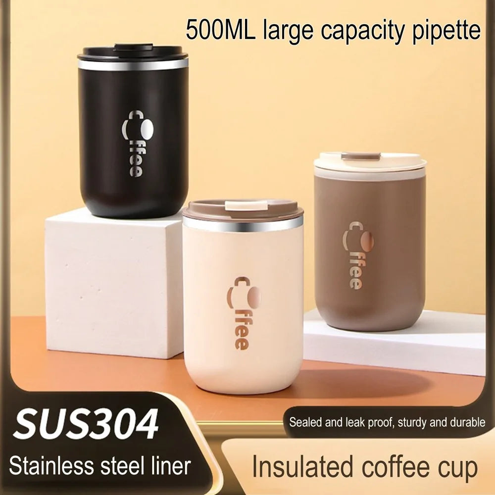 16.9oz Stainless Steel Thermos Cups Coffee Thermal Mug Leak-Proof Travel Car Vacuum Flask Insulated Cup Milk Tea Water Bottle