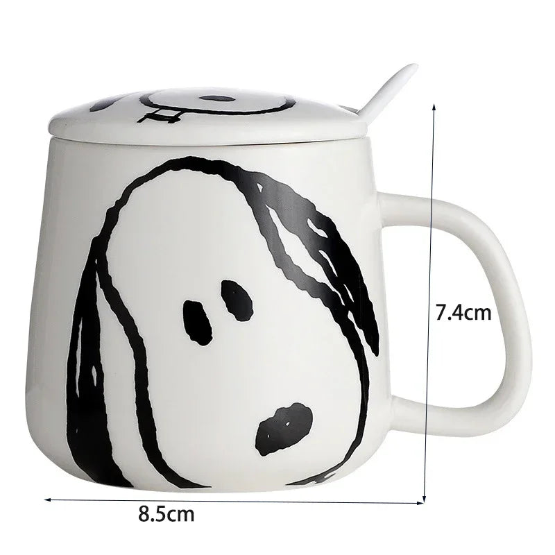 Snoopy Ceramic Mug for Men and Women Creativity with Cover Spoon Cute Coffee Mugs and Cups Kawaii Gifts for Girls Eco Friendly - Gabriel