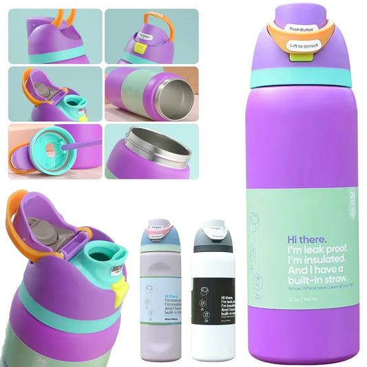 32OZ Vakuumisolierte Wasserflasche mit Strohhalm Edelstahl-Wasserflasche für Outdoor-Sportarten Camping Wandern Thermobecher