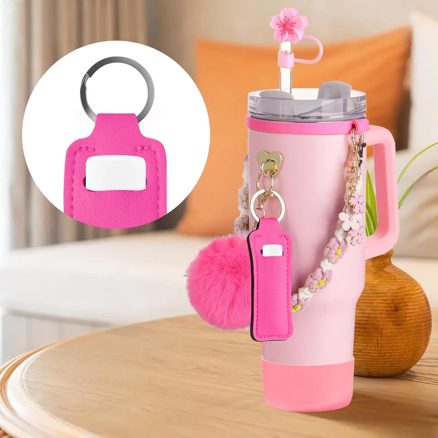 8pcs Cup Accessories for Stanley 30 40oz Tumbler with Handle Strap Chapstick Holder Boot Keychain Charms Straw Topper Cover Cap