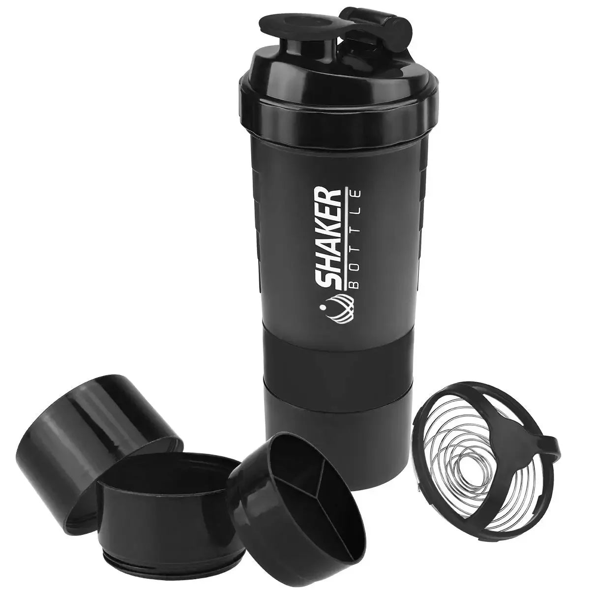 Tragbarer Protein-Shaker-Becher, 500 ml, mit Pulver-Aufbewahrungsbehälter, Mixerbecher, Fitnessstudio-Sport-Wasserflasche mit Schneebesen und Trinkgeschirr