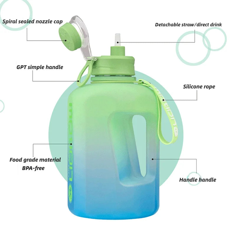 Sports Straw Large Capacity Fiess With Scale Gradient Kettle Outdoor Plastic Portable Water Bottle