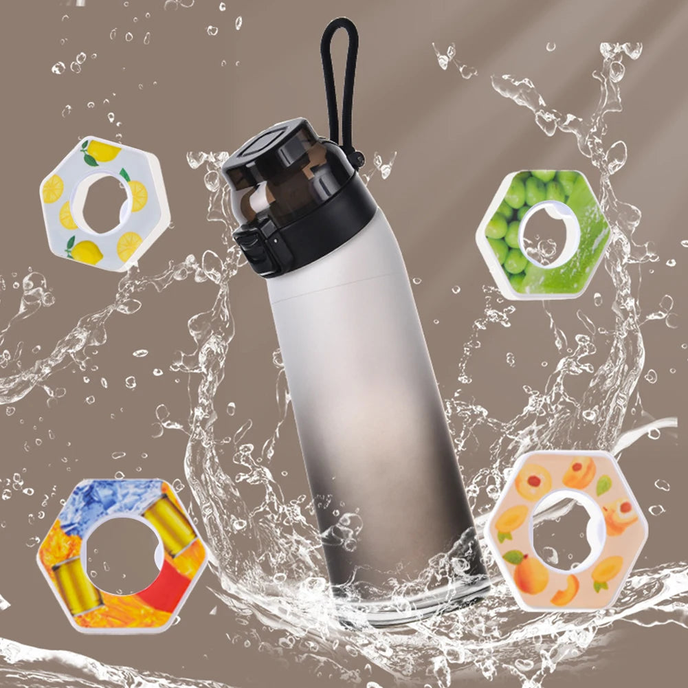 650ML/22oz Sports Water Bottle With 7 Flavour Pods Scented Leakproof Fruit Flavor Water Cup W/ Straw For Gym Outdoor Activities