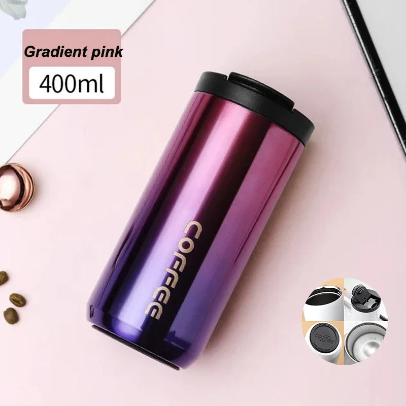 400ML Stainless Steel Coffee Thermos Bottle Thermal Mug Leakproof Car Vacuum Flasks Coffee Cup Travel Portable Insulated Bottles