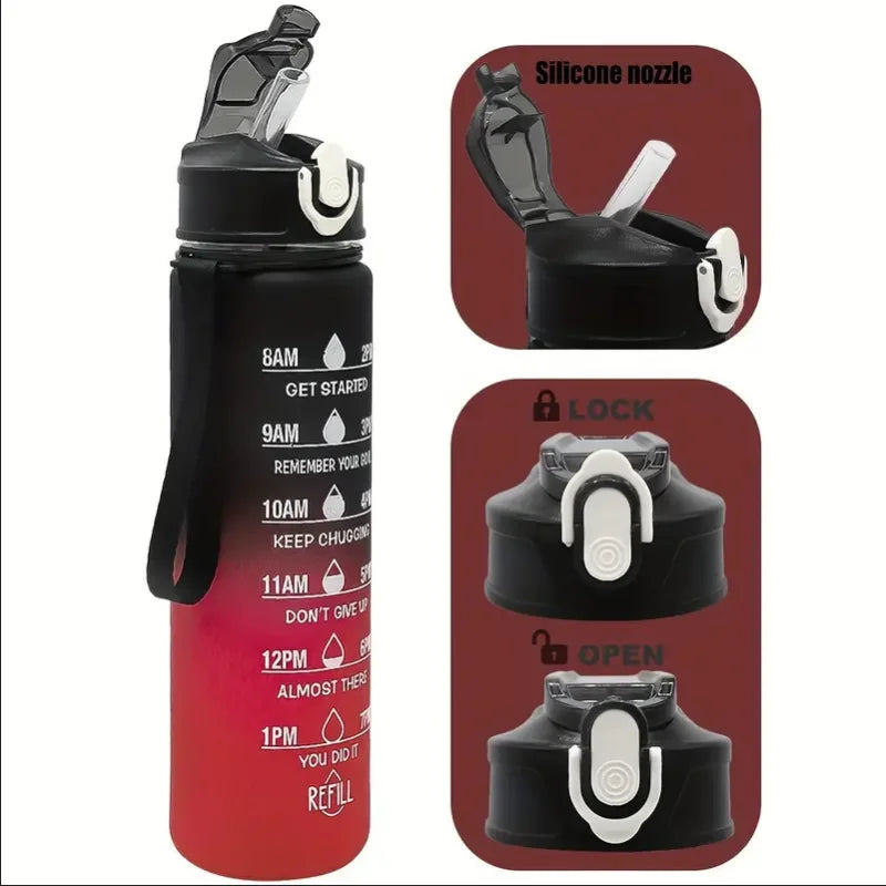 Sports Water Bottle with Time-Tracking Straw Leak Proof Locking Flip Cover for Easy Carry Ideal for Outdoor Adventures