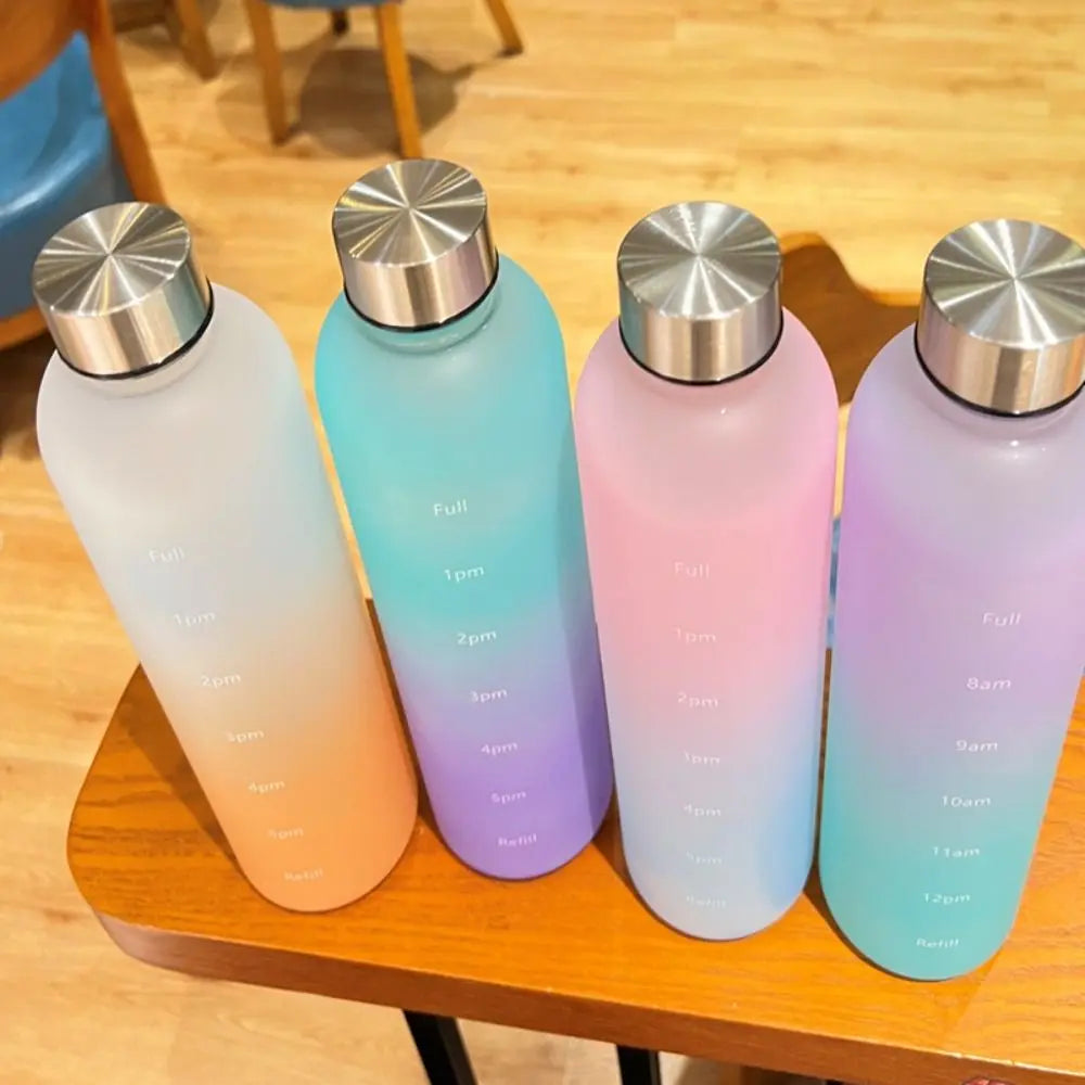 Water Cup Outdoors Sports Water Bottle Frosted Plastic Space Cup with Time Scale 1000ml Large Capacity Tumbler