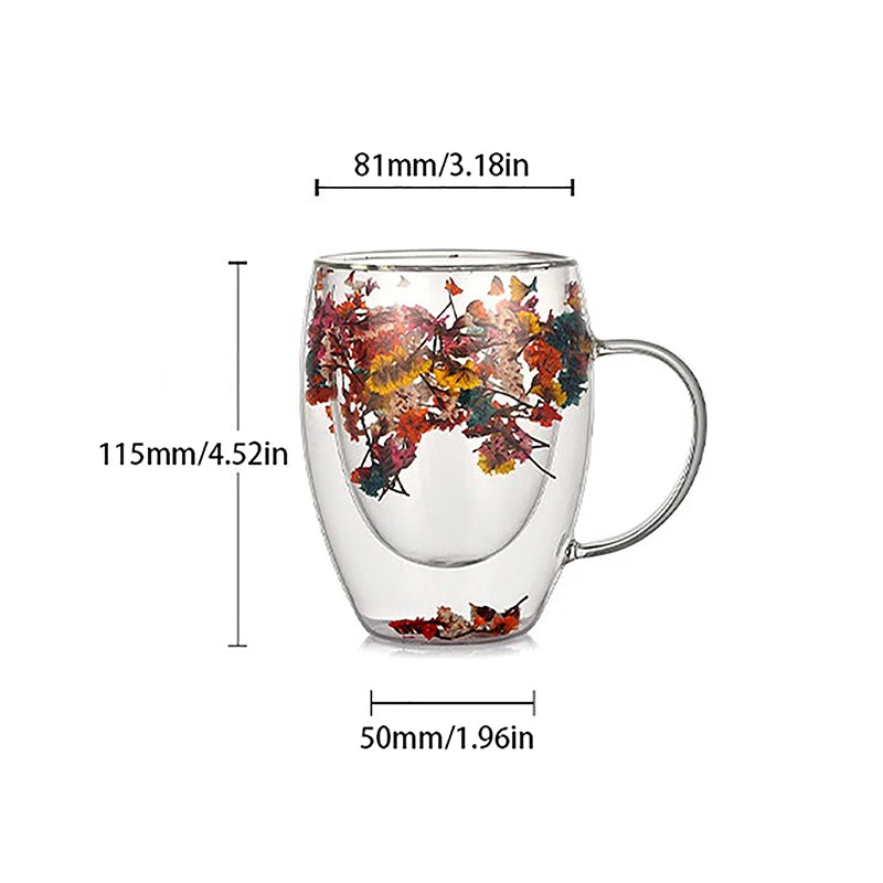 350ml Fillings Dry Flowers Double Wall Glass Cup With Handle Heat Resistant Tea Coffee Cups Espresso Milk Mug Creative Gift - Gabriel