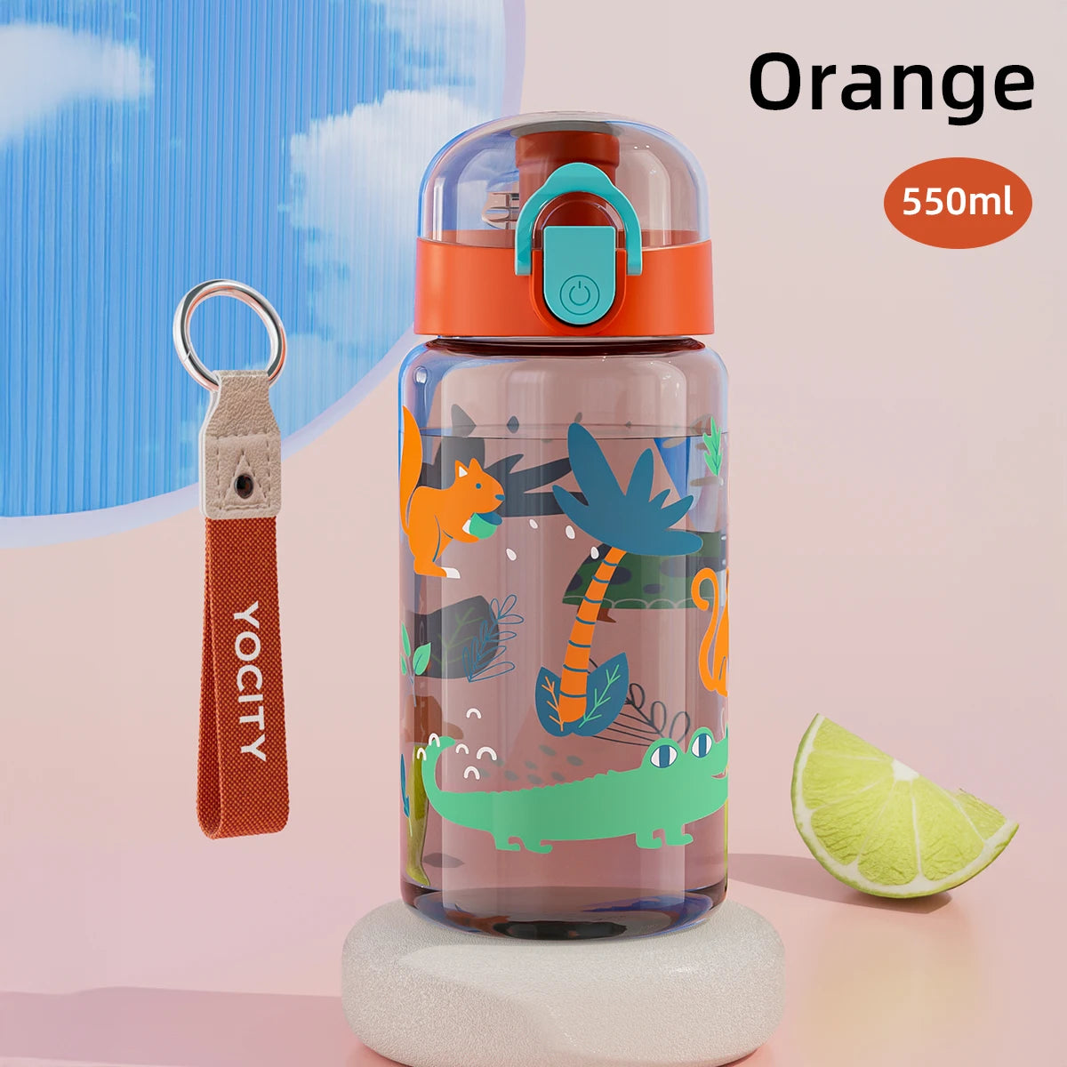 18.6oz Leakproof Cartoon Water Cup Portable Water Bottle With Rope Easy-to-Carry For Outdoor Travel Back to School Essentials