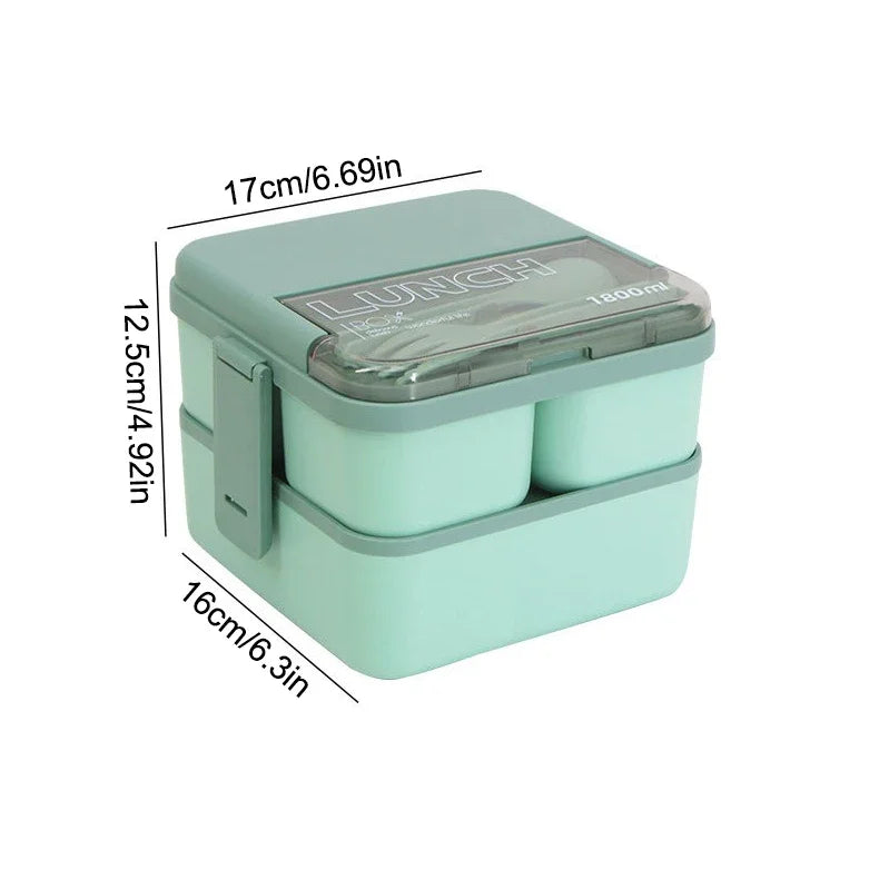 1100ML/1800ML 2 layer Compartment Lunch Box For Kids With Fork and Spoon Microwave Bento Boxes Portable Food Storage Container