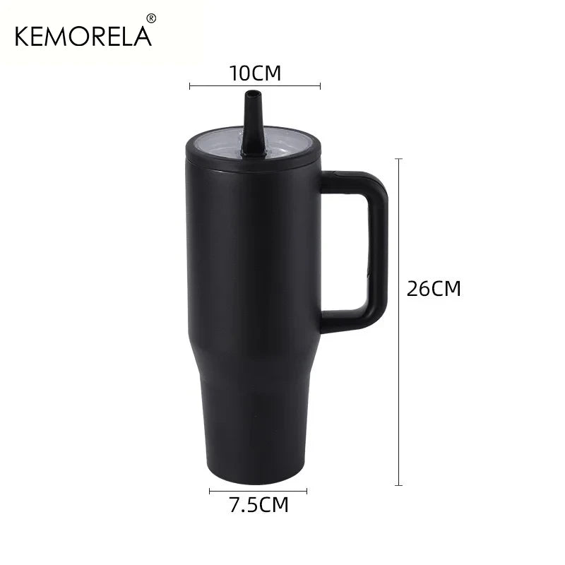 KEMORELA Thermos Cup 40oz Double-Layer Tumbler Ice Cup 1200ML Leak-Proof Foldable Straw Cover Direct Drinking Mouth Car Cup