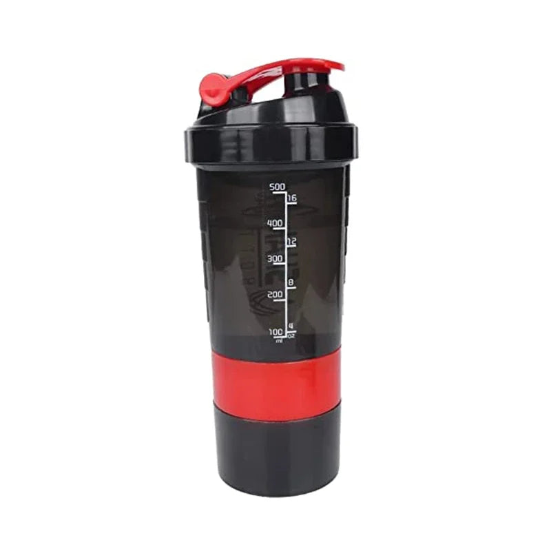 Tragbarer Protein-Shaker-Becher, 500 ml, mit Pulver-Aufbewahrungsbehälter, Mixerbecher, Fitnessstudio-Sport-Wasserflasche mit Schneebesen und Trinkgeschirr