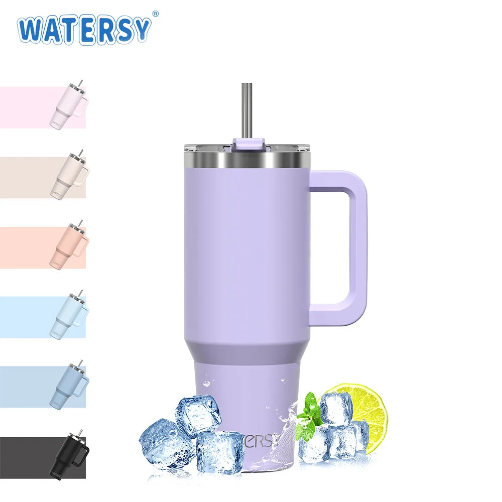 900/1200 ml isolierter Becher mit Griff und Strohhalmdeckel, 40 oz große Edelstahl-Wasserflasche, Thermobecher fürs Büro und Zuhause