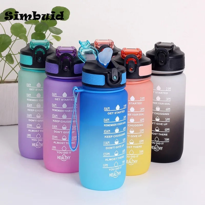 600 ml Sportwasserflasche mit Zeitmarkierung, auslaufsicherer Becher, motivierende tragbare Wasserflasche für Outdoor-Sport-Fitness