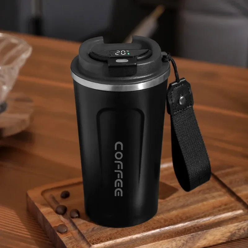 Smart Coffee Tumbler 510ml Stainless Steel Thermos Cup with Portable Rope Intelligent Temperature Display Travel Mug