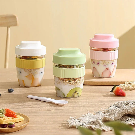 480/570ml Breakfast Cup Portable Oatmeal Cereal Nut Yogurt Salad Cup With Spoon Picnic Lunch Box Students Food Storage Container - Gabriel