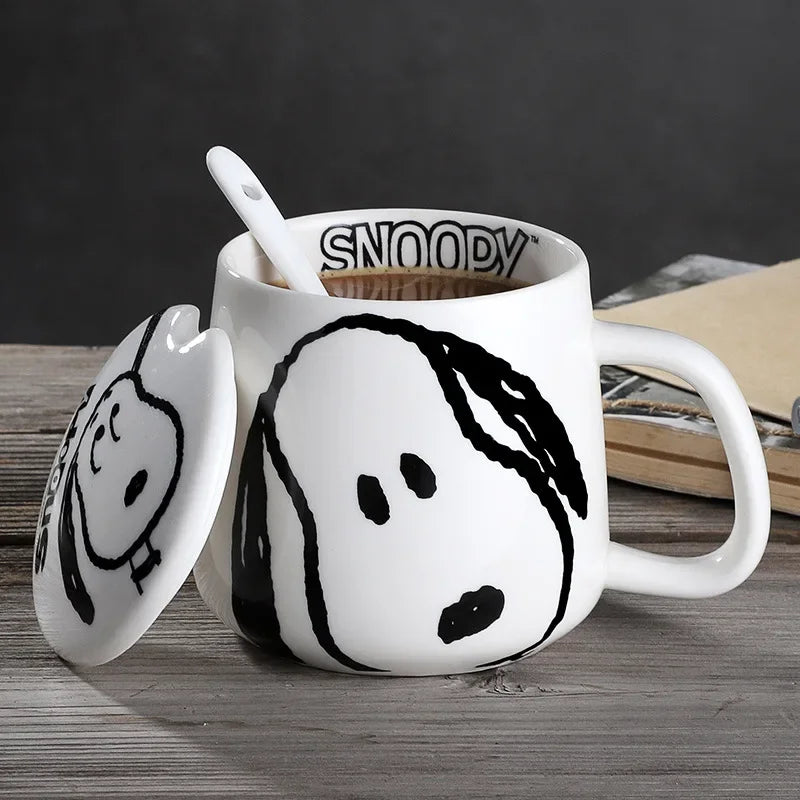 Snoopy Ceramic Mug for Men and Women Creativity with Cover Spoon Cute Coffee Mugs and Cups Kawaii Gifts for Girls Eco Friendly - Gabriel