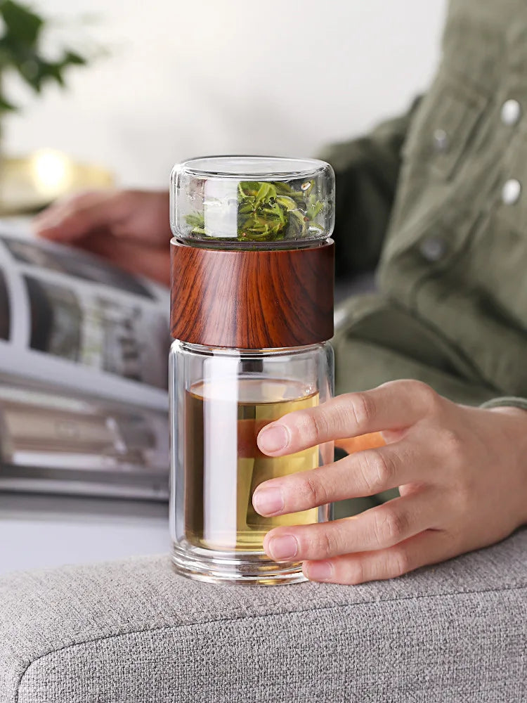 High Quality Double Glass Water Bottle With Case Tea Drink Bottle Infuser Tumbler Drinkware Waterbottle Eco-Friendly