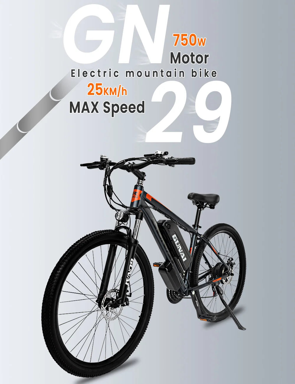 GUNAI GN29 Electric Bike 48V 750W Powerful Motor 29*2.1inch Tire Ebike for Adult 15Ah Battery 90km Max Range 50km/h Max Speed