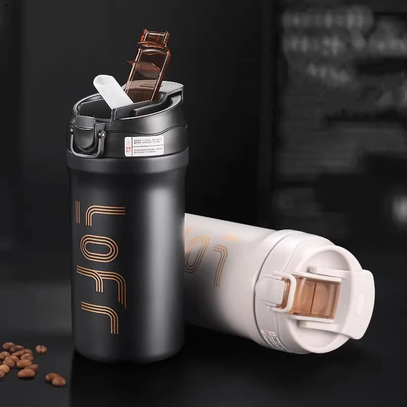 Portable Coffee Cup 316 Stainless Steel Cold Water Hot Water Straw Student Cup Cycling/Outdoor Sports/Travel Leakproof Cup