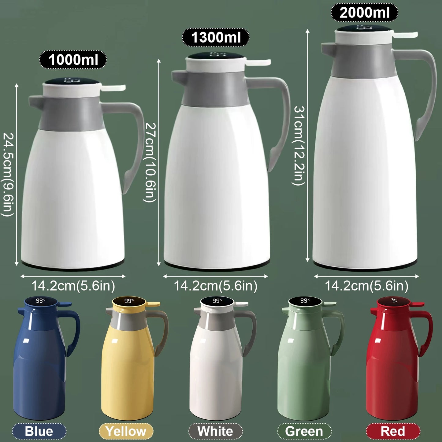 1/2L Thermos Glass Liner Vacuum Flasks Large Capacity Water Bottle Kitchen Thermal Kettle Household Digital Display Coffee