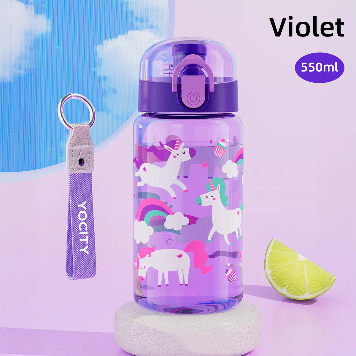 18.6oz Leakproof Cartoon Water Cup Portable Water Bottle With Rope Easy-to-Carry For Outdoor Travel Back to School Essentials