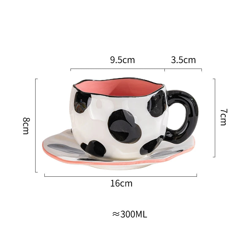 Creative Ceramic mug Hand-painted Flower Clouds Coffee Cup with Saucer Irregular Handmade Cup Breakfast Milk Tea Cups Gift Set - Gabriel